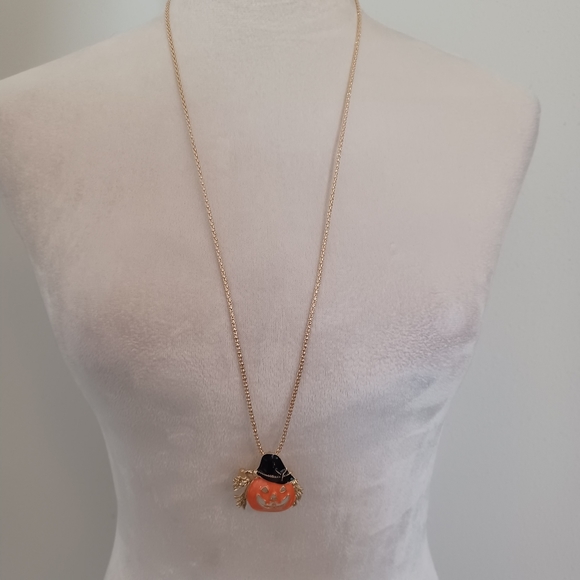Orange Scarecrow Witch Jack-o-lantern Adjustable Necklace Brooch - Picture 6 of 10